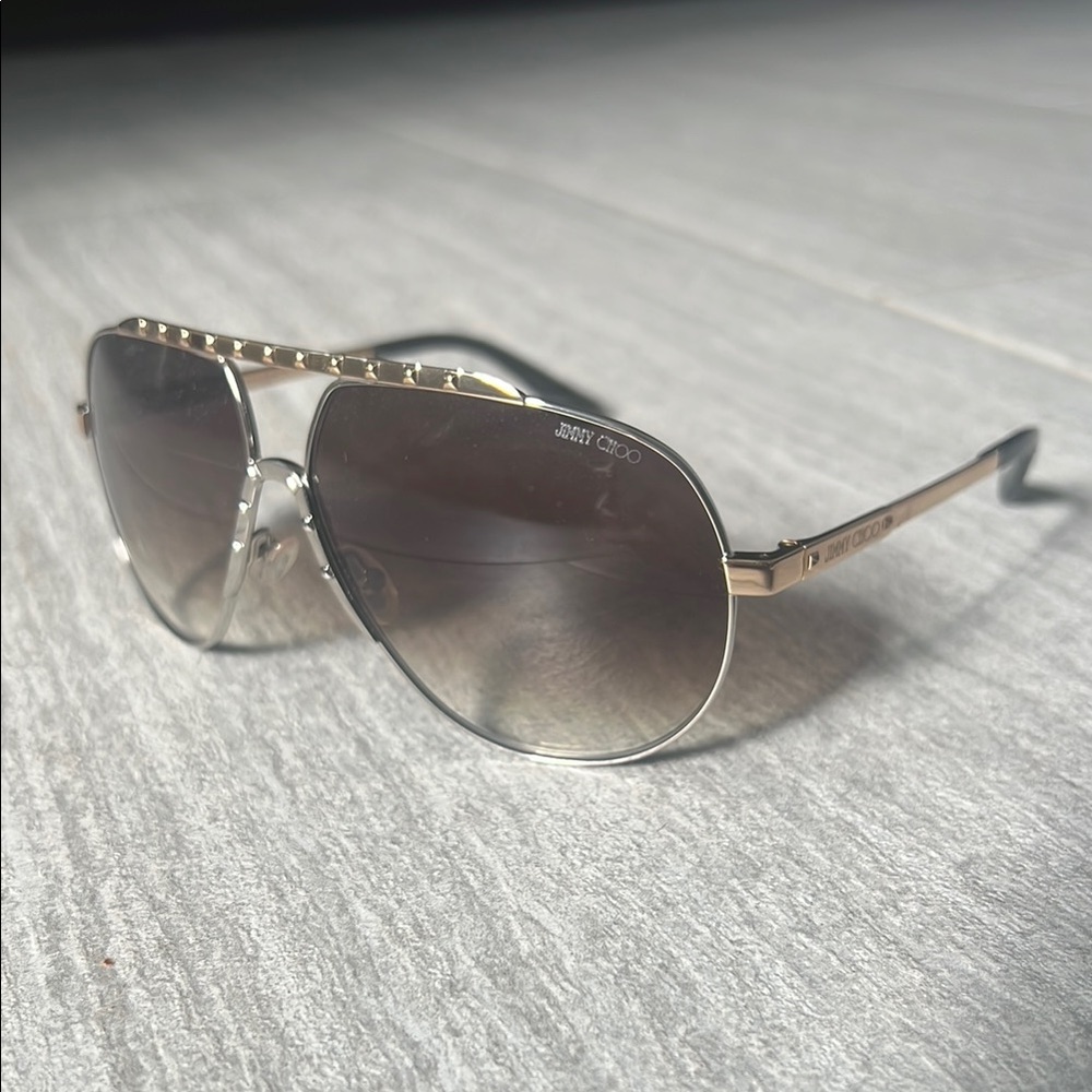 Jimmy Choo Gold Silver and Black Aviator Sunglasses